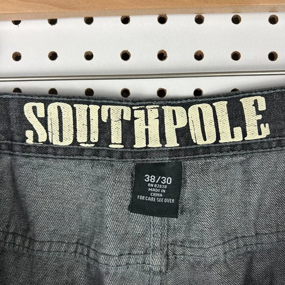 Southpole Black Gothic Y2K Baggy Jeans 38x30 Streetwear Skate Wide Leg Denim 90s